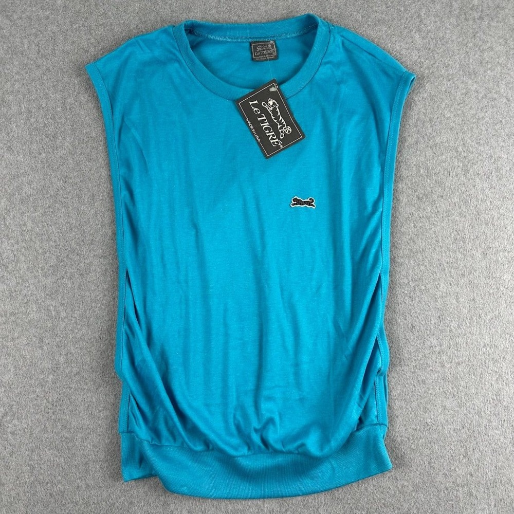 NEW‎ LE TIGRE Mens Blue Sleeveless T Shirt Top Graphic Logo Size Medium NWT Gym